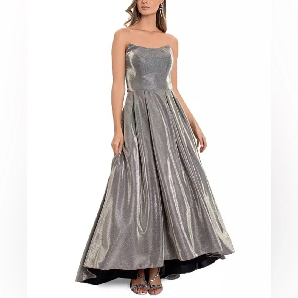 Betsy & Adam Womens Metallic Hi-Low Evening Dress - Picture 3 of 14